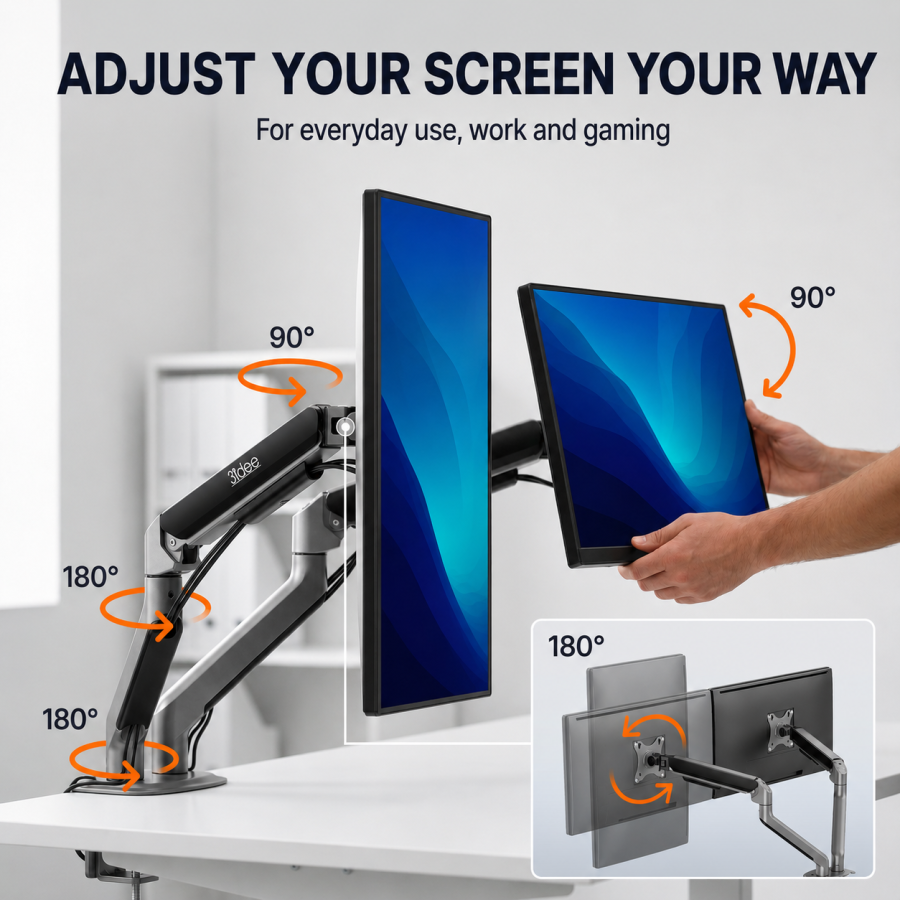3IDEE Flexi-Lite Dual Monitor Arm - 2 Monitors - [17-32" / up to 9kg per arm] - Stepless Height Adjustment